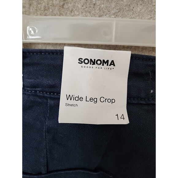 Sonoma Wide Leg Cropped Jeans Womens 14 Blue Dark Wash Stretch NEW - Picture 7 of 10